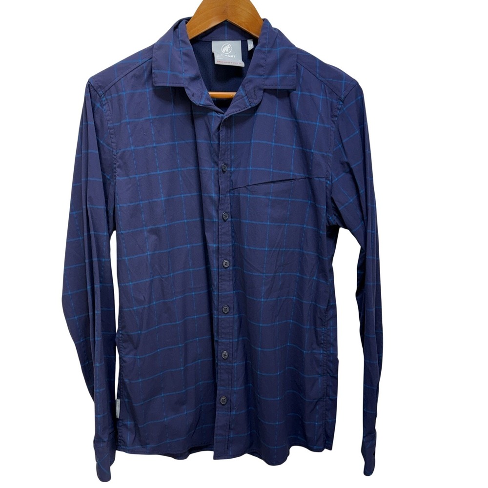 Mammut Mens Mountain Shirt Size M Long Sleeve Button Up Blue Check Hiking UFP 50